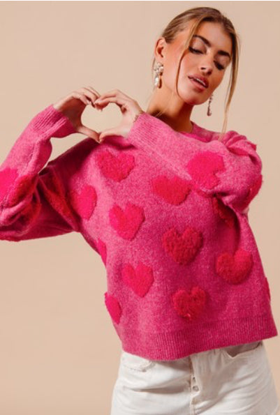 Chenille Textured Heart Valentine Sweater