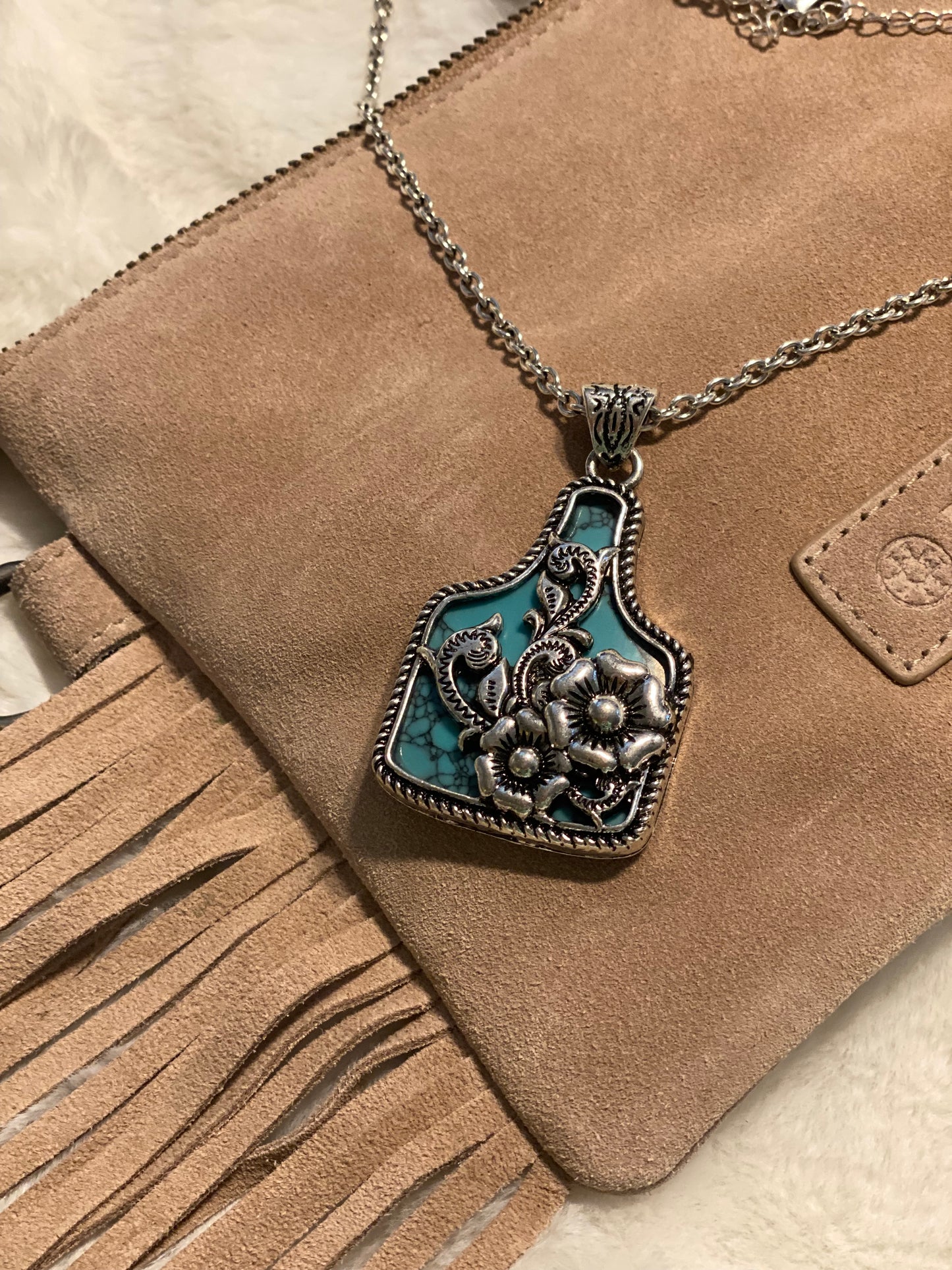 Western Floral Cattle Tag Necklace