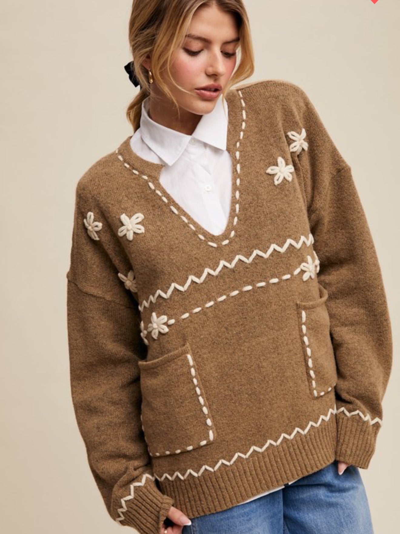 Floral Embroidered Knit Sweater