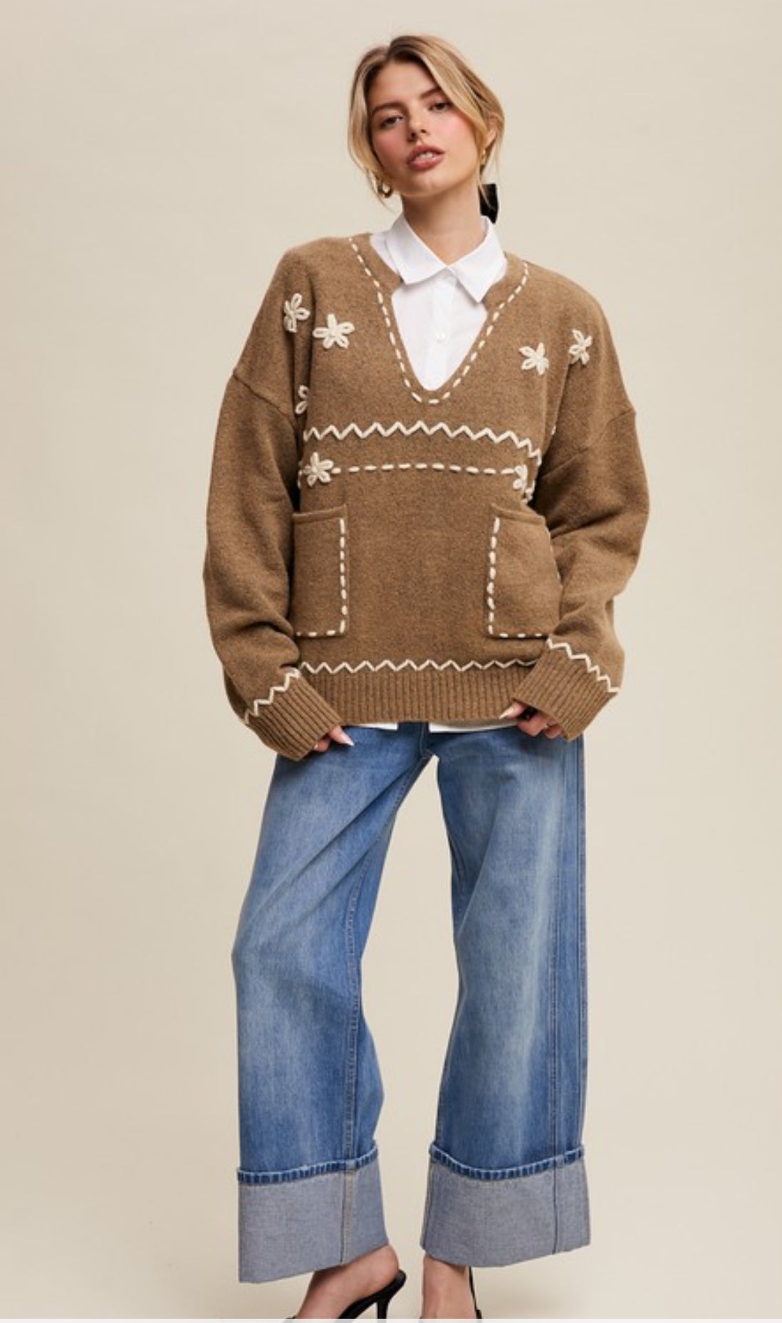 Floral Embroidered Knit Sweater