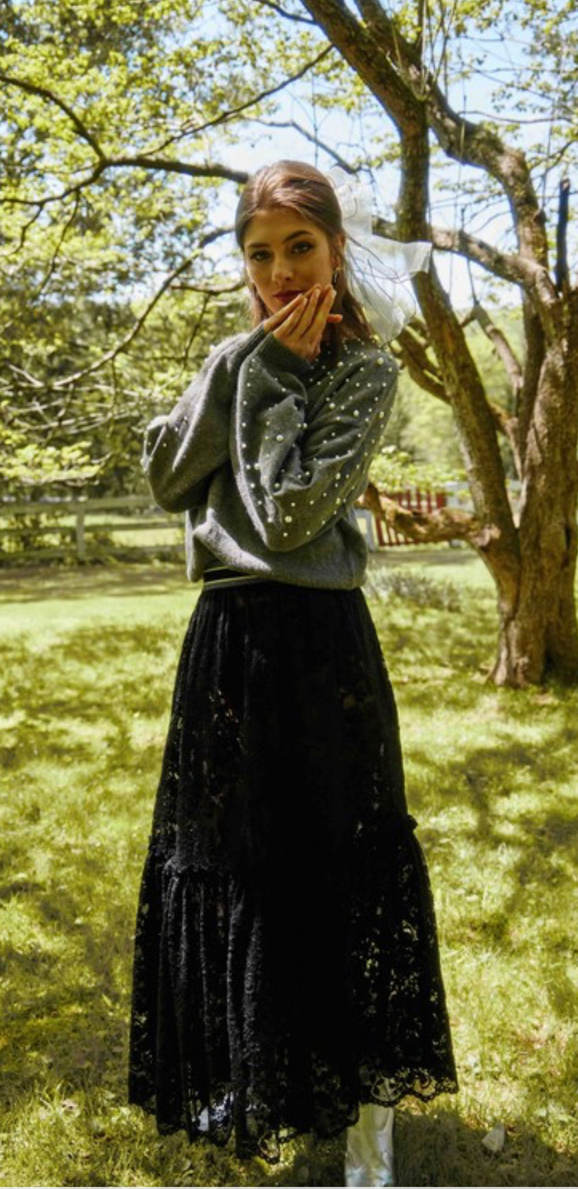 Charcoal Grey Pearl Accent Sweater