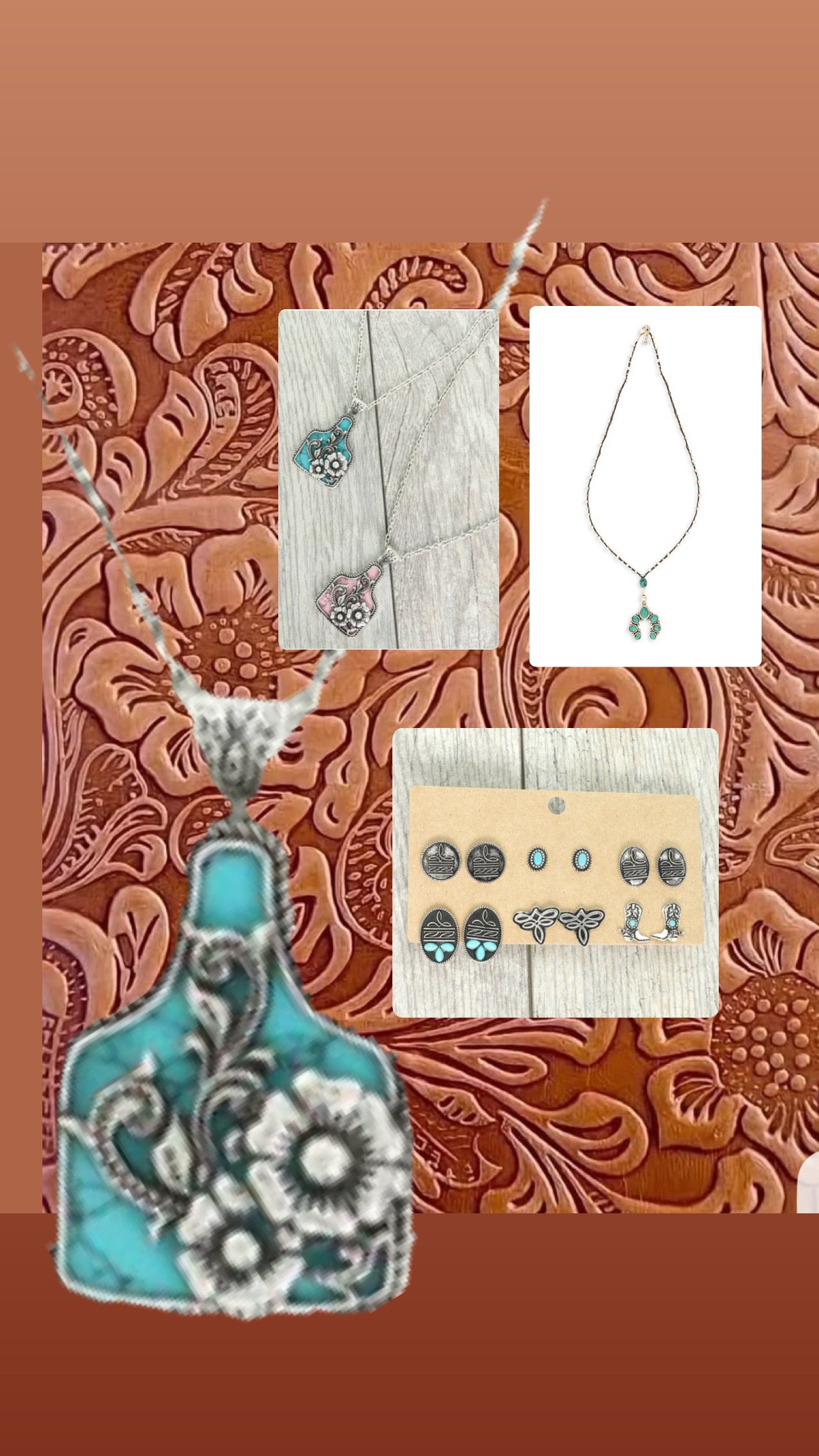 Western Floral Cattle Tag Necklace