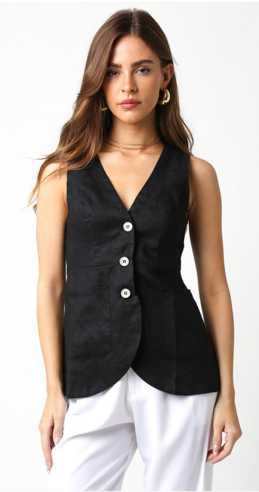 Linen Sleeveless Vest Top