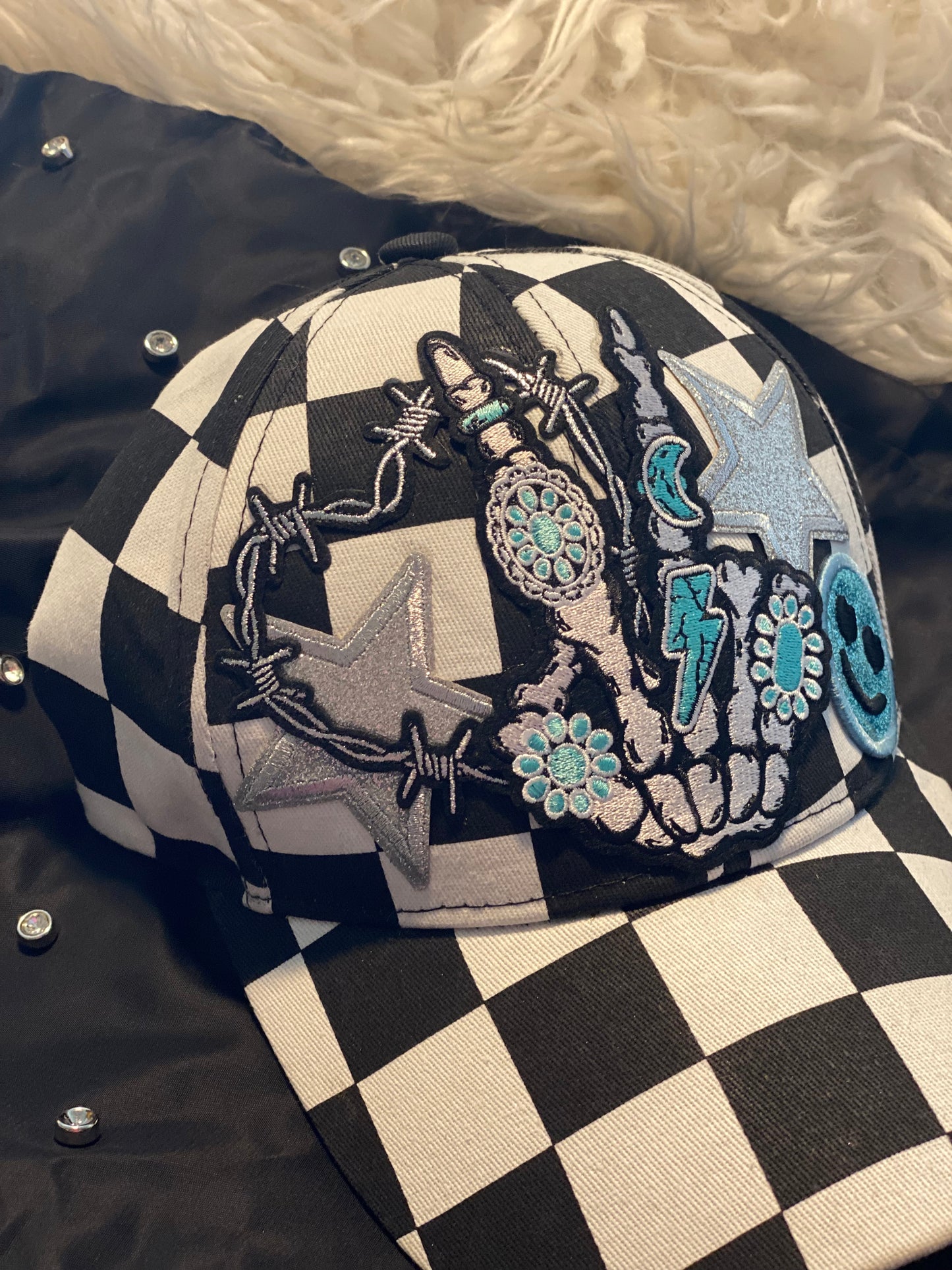 Turquoise Skeleton Fingers Trucker Cap