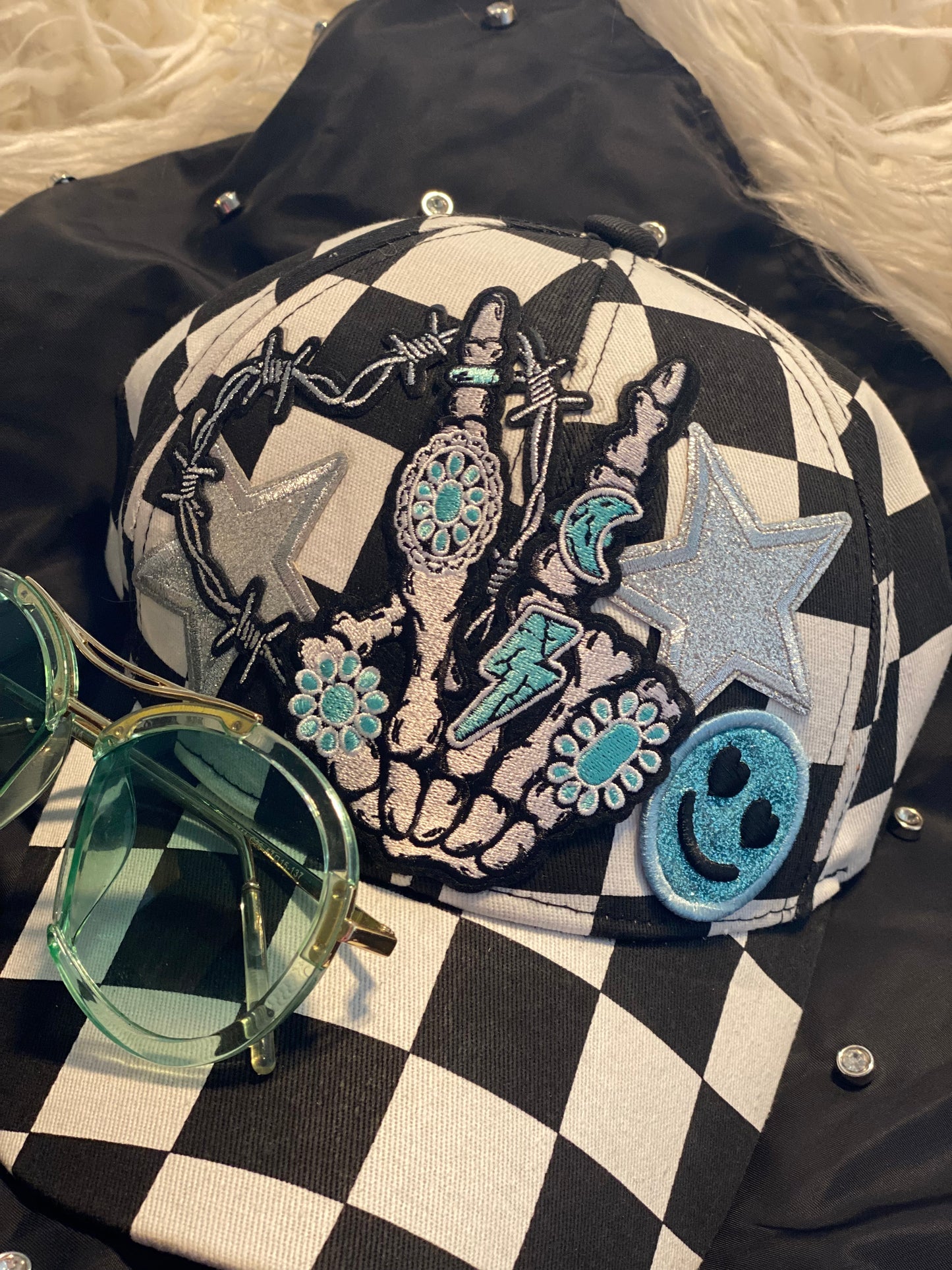 Turquoise Skeleton Fingers Trucker Cap