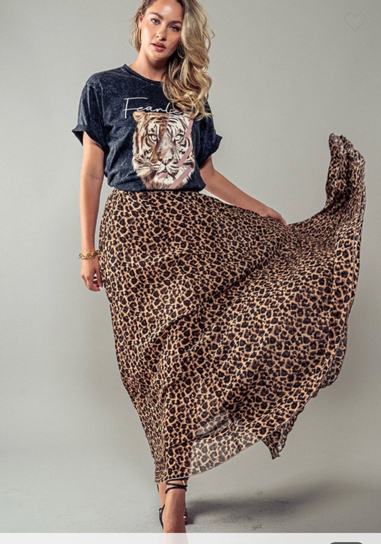 Leopard Pleated Maxi Skirt