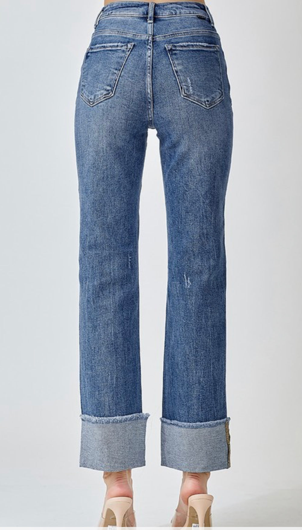 Risen High Rise Straight Cuffed Relaxed Jeans