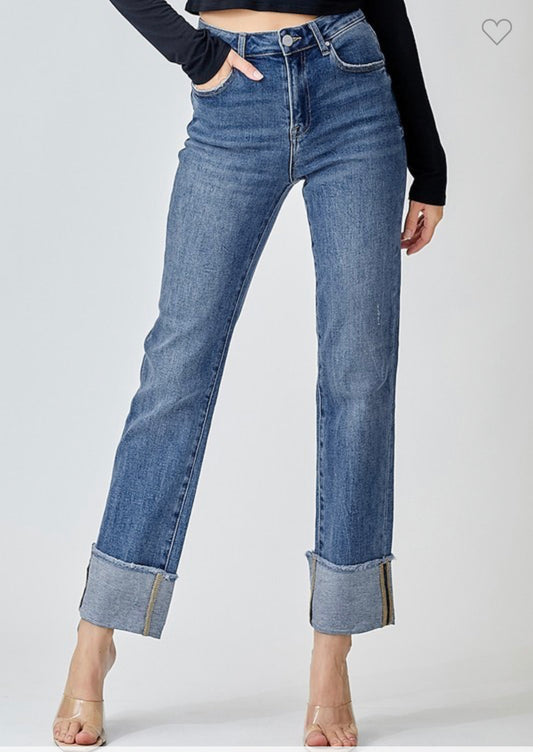 Risen High Rise Straight Cuffed Relaxed Jeans