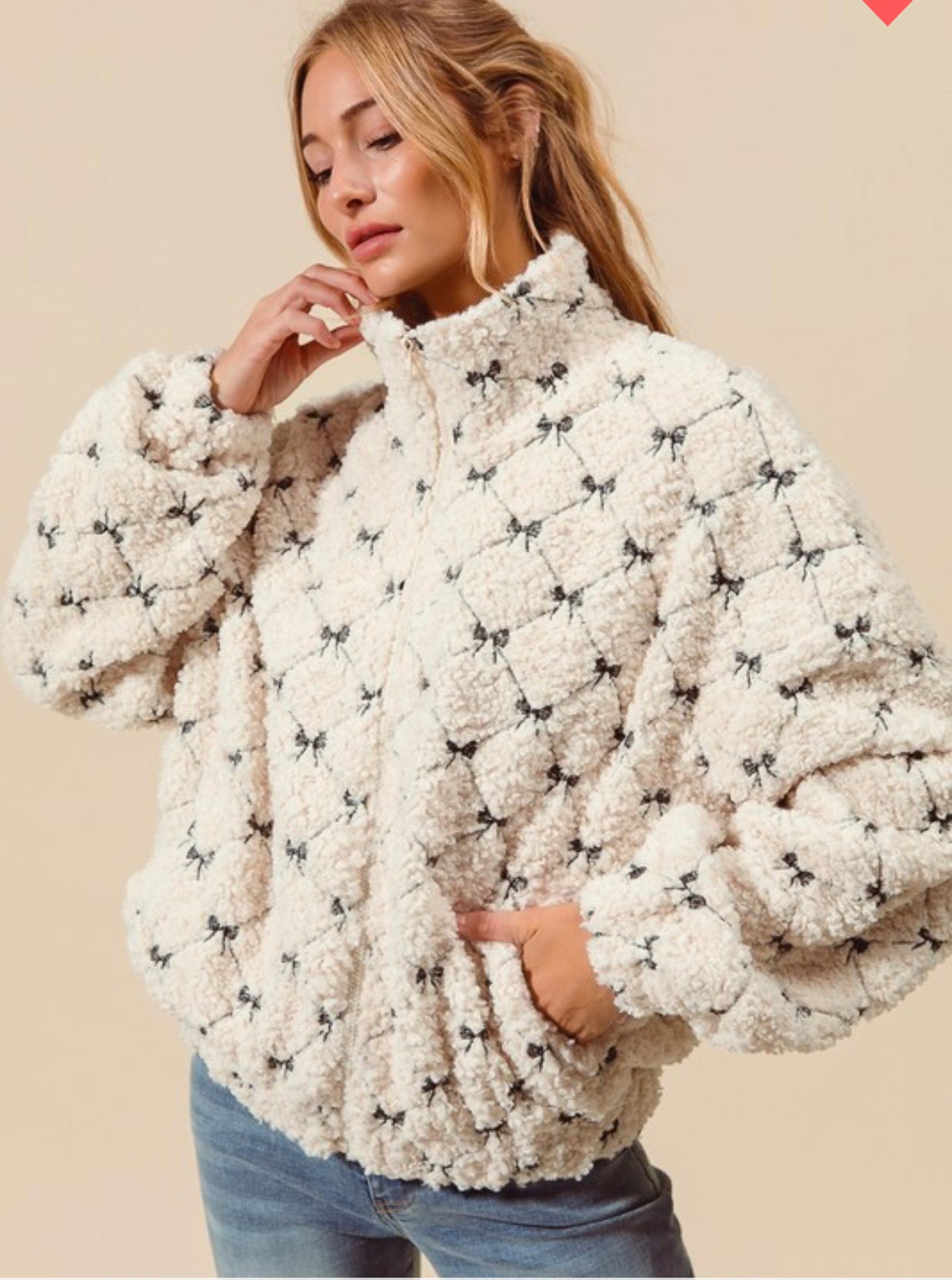 Embroidered Bow Sherpa Jacket