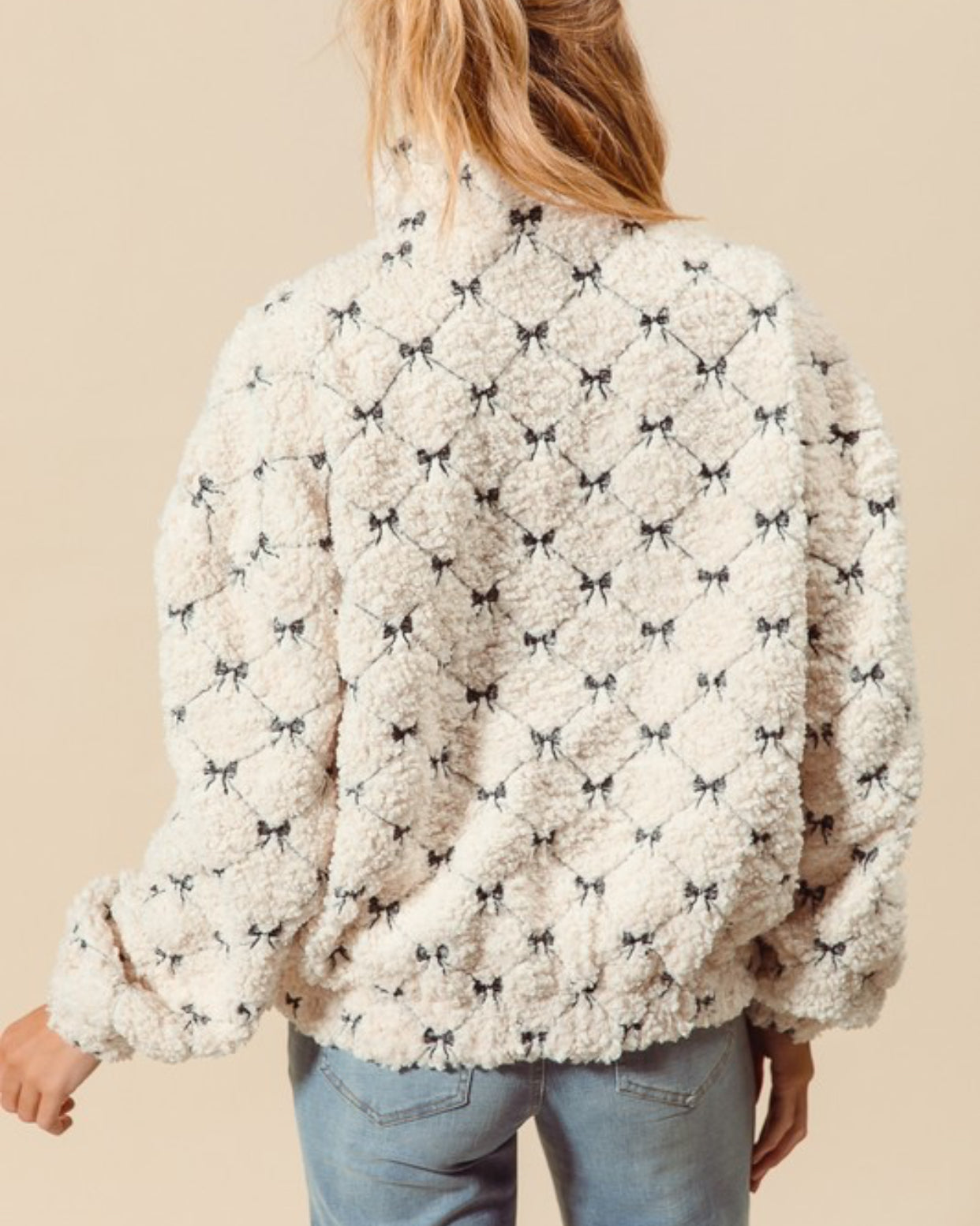 Embroidered Bow Sherpa Jacket