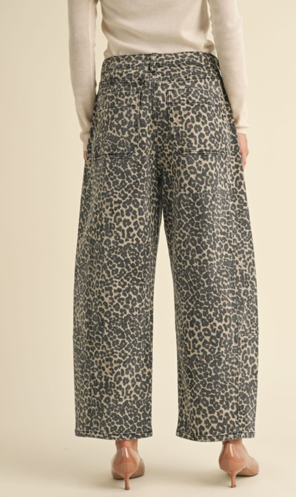 Leopard Print Barrel Jeans