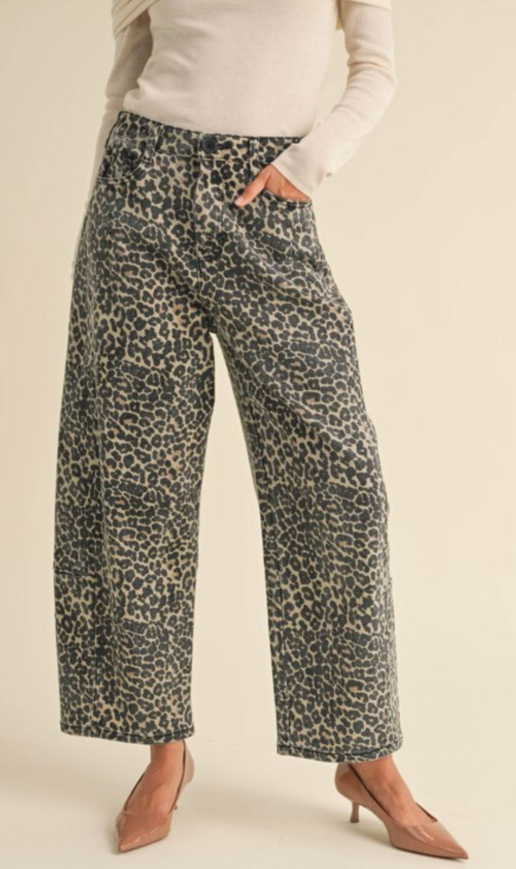 Leopard Print Barrel Jeans