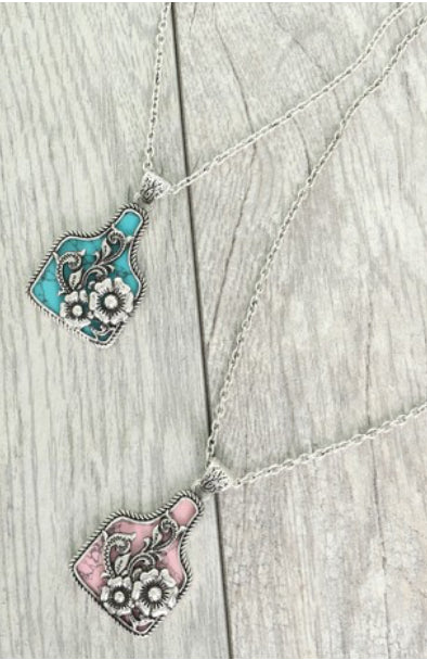 Western Floral Cattle Tag Necklace