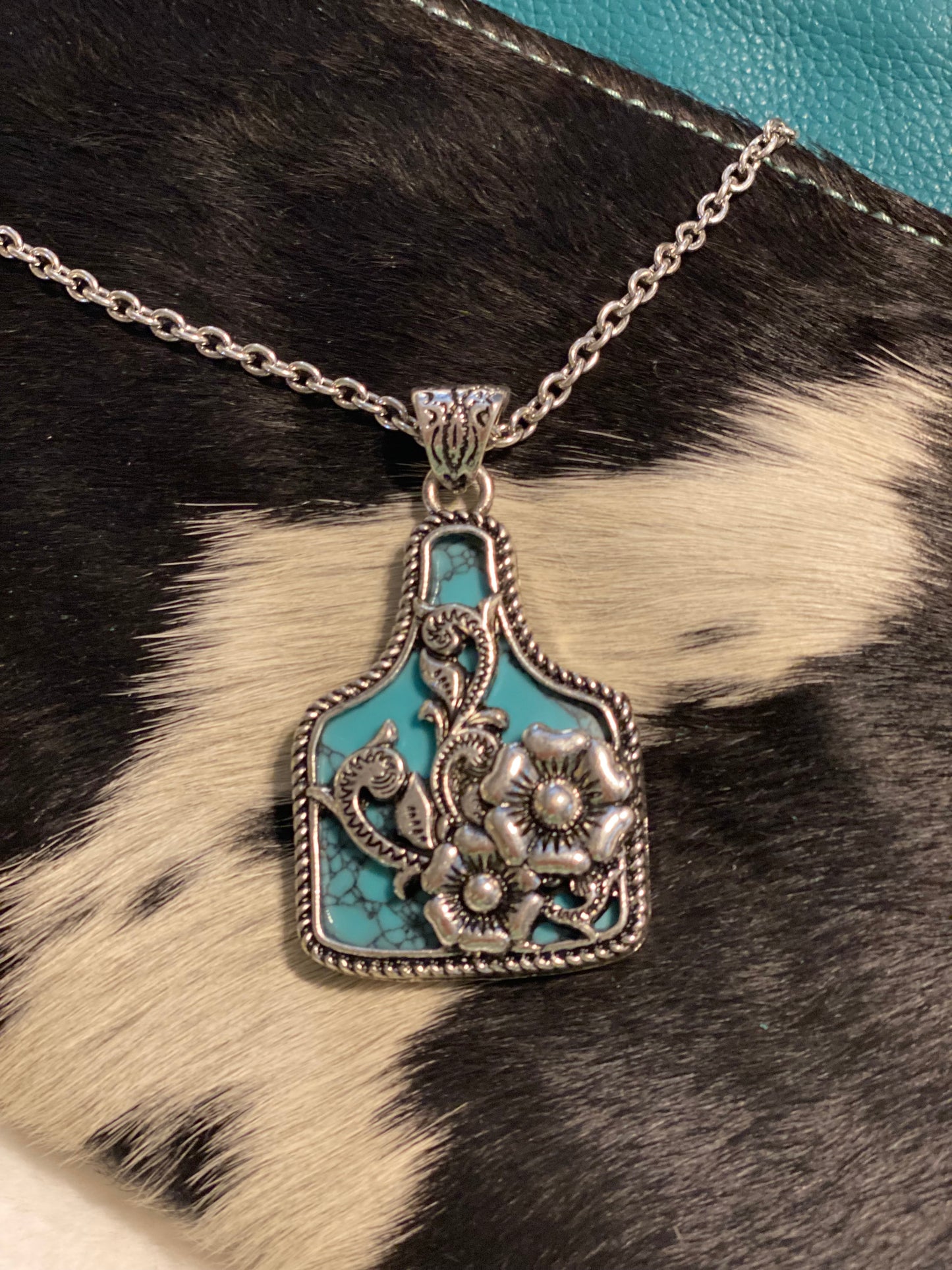 Western Floral Cattle Tag Necklace