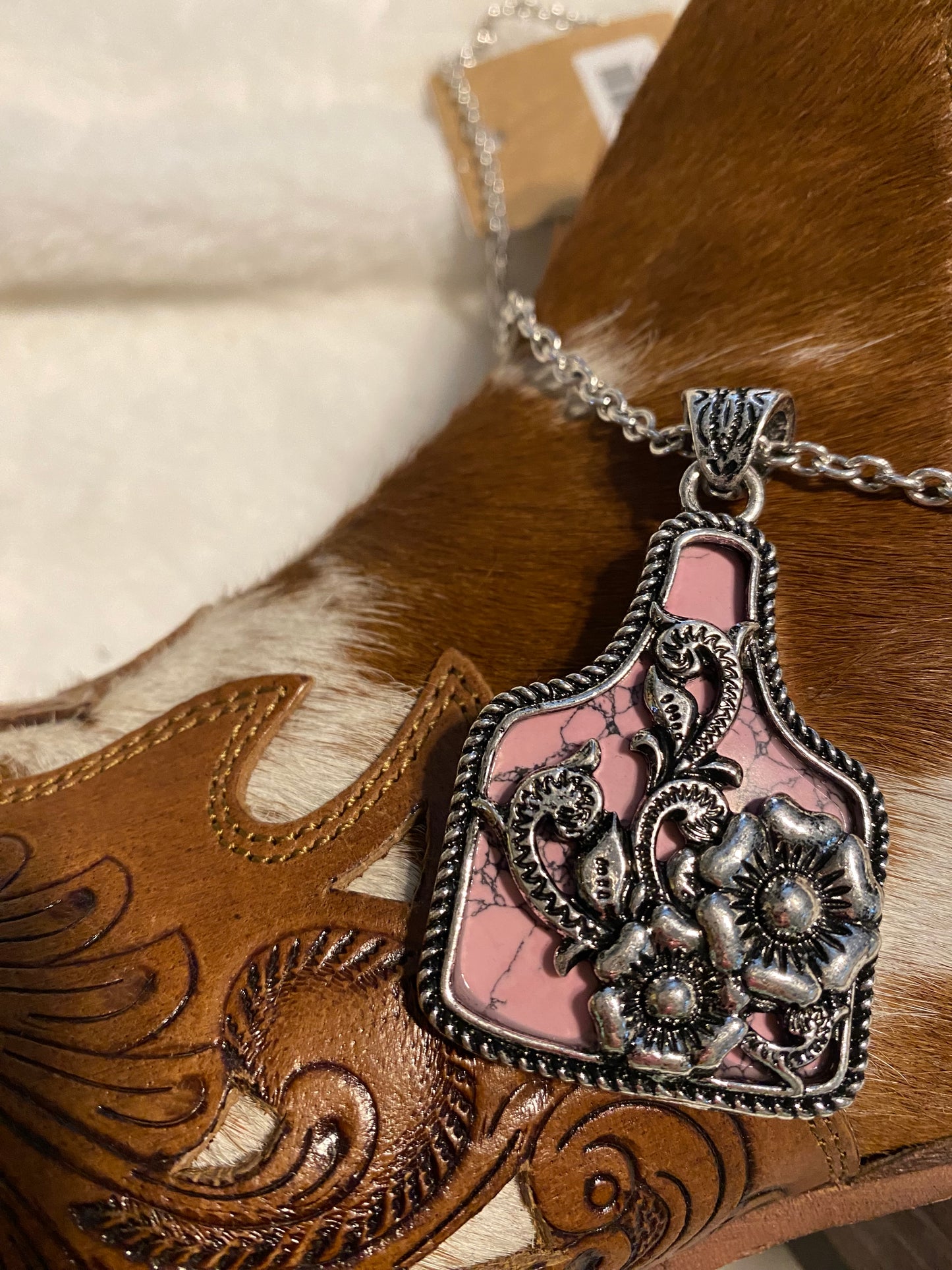 Western Floral Cattle Tag Necklace