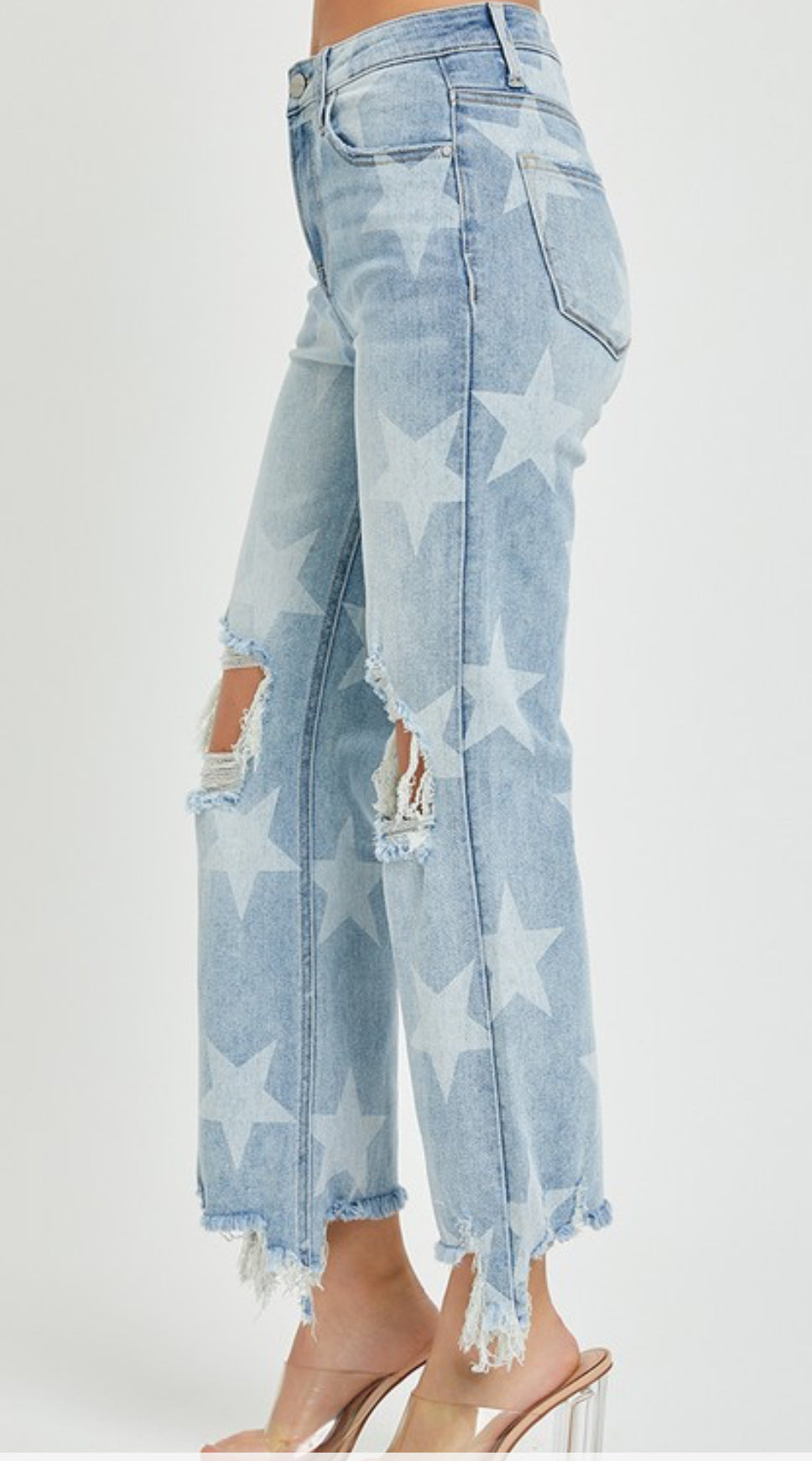Risen Star Print Straight Crop Jeans