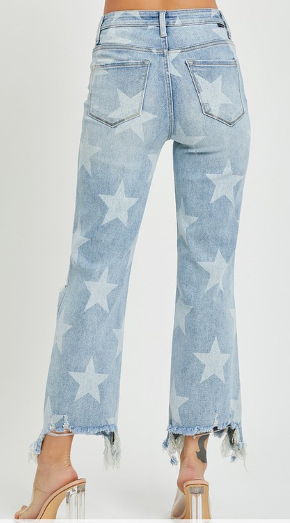 Risen Star Print Straight Crop Jeans