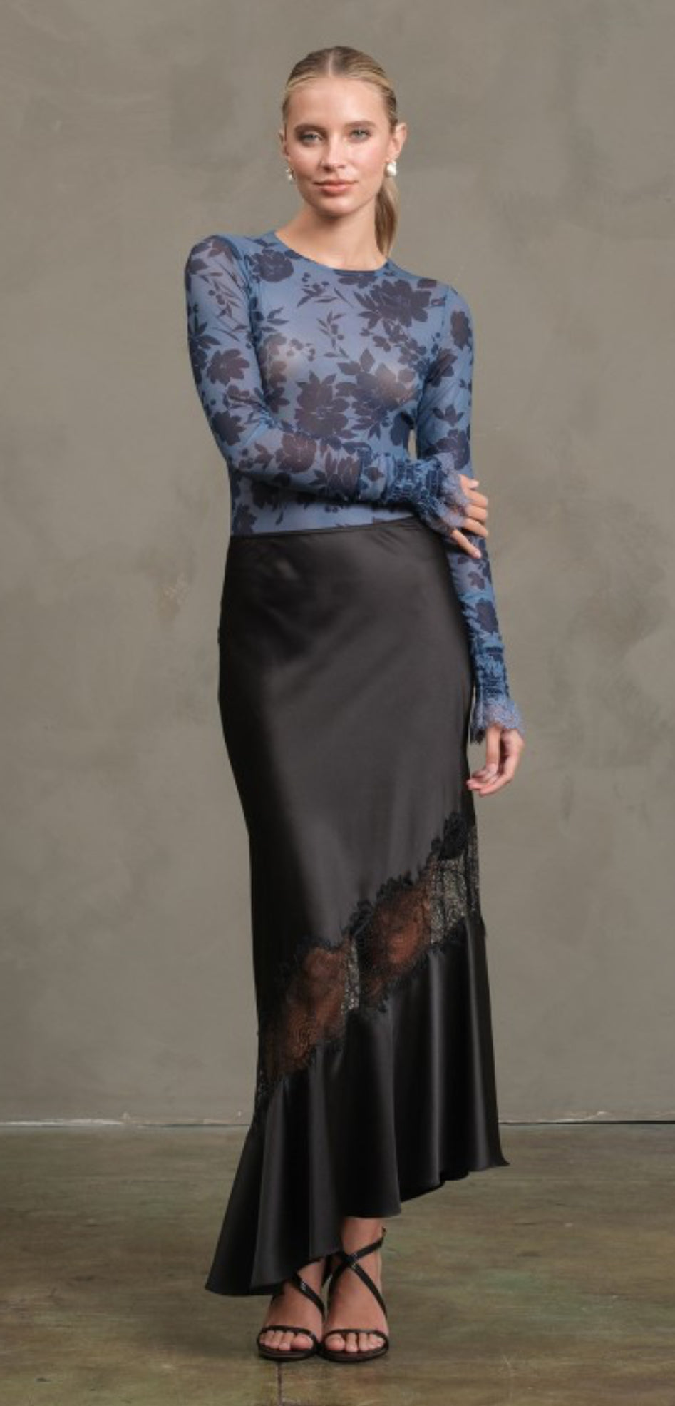 Satin and Lace Maxi Skirt