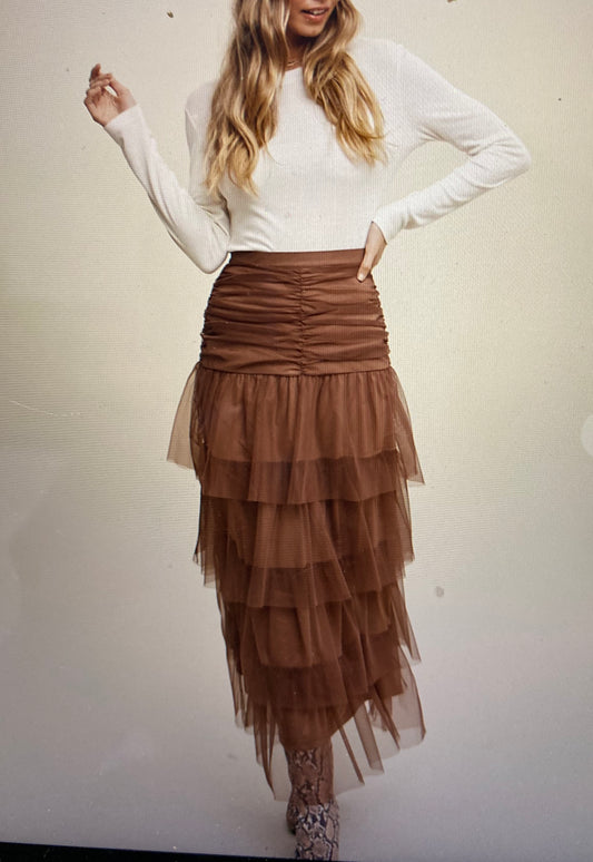 Mocha Mesh Maxi Skirt