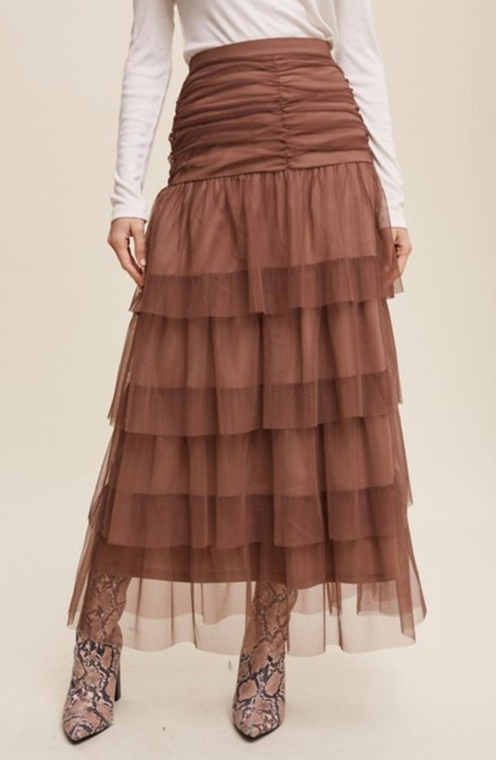 Mocha Mesh Maxi Skirt