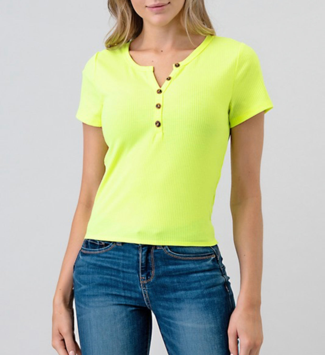 Neon Lime Short Sleeved Henley Top