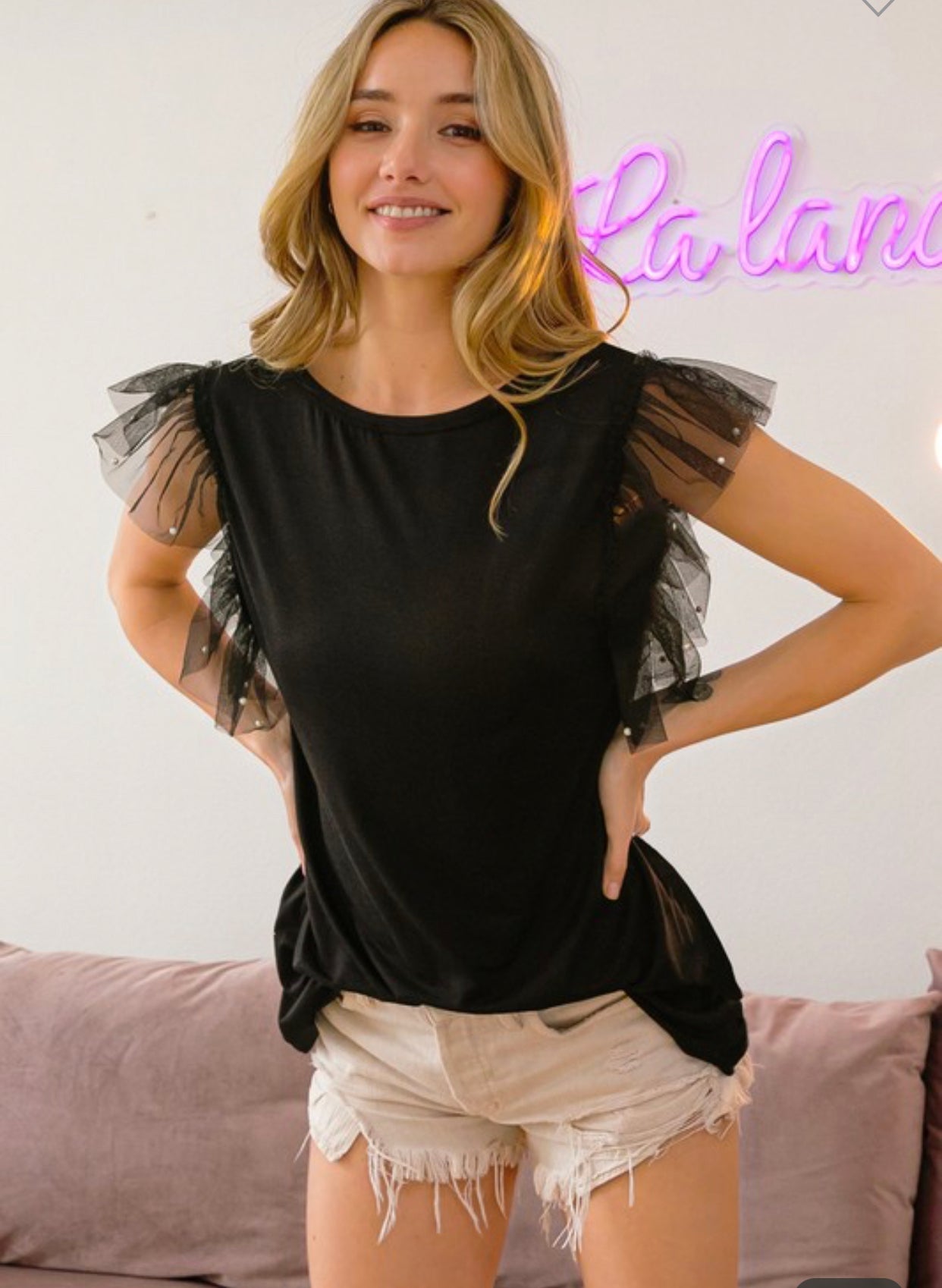 Pearl and Mesh Sleeveless Top