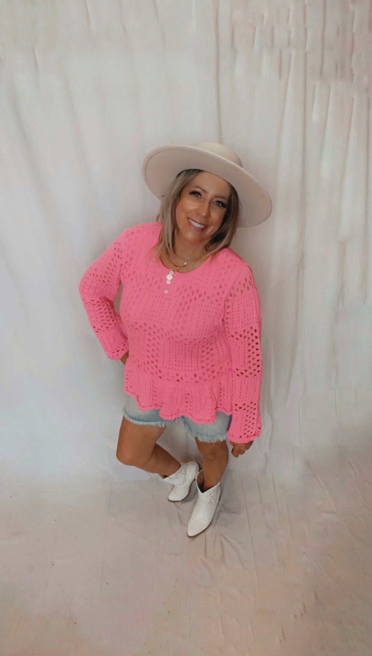 Hot Pink Crochet Sweater Top