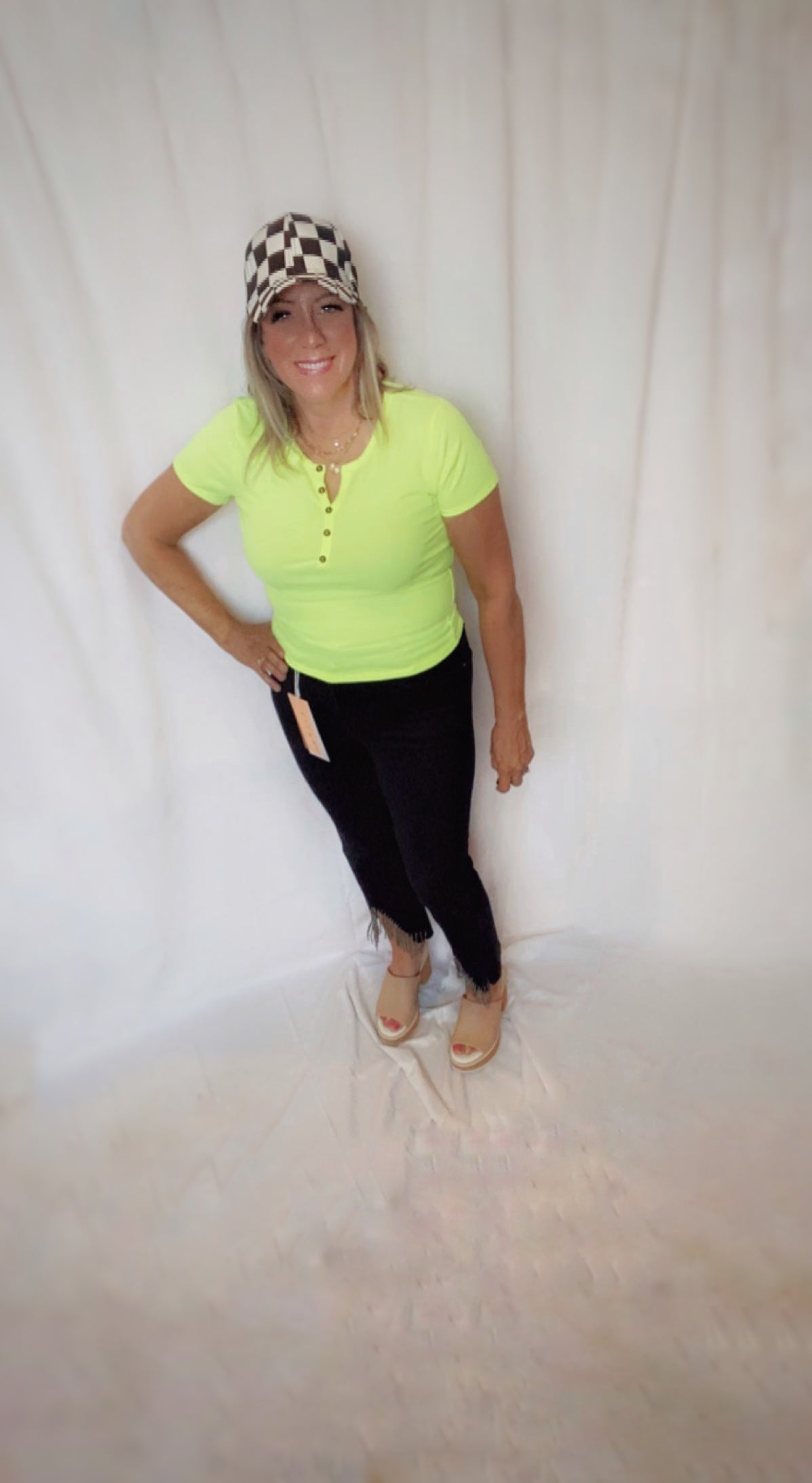 Neon Lime Short Sleeved Henley Top