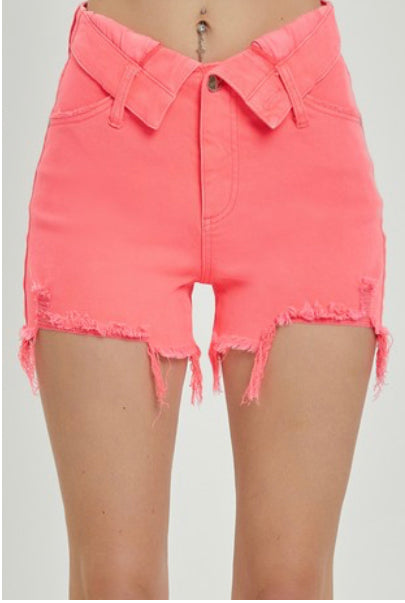 Risen Neon Coral Folded Waist Shorts