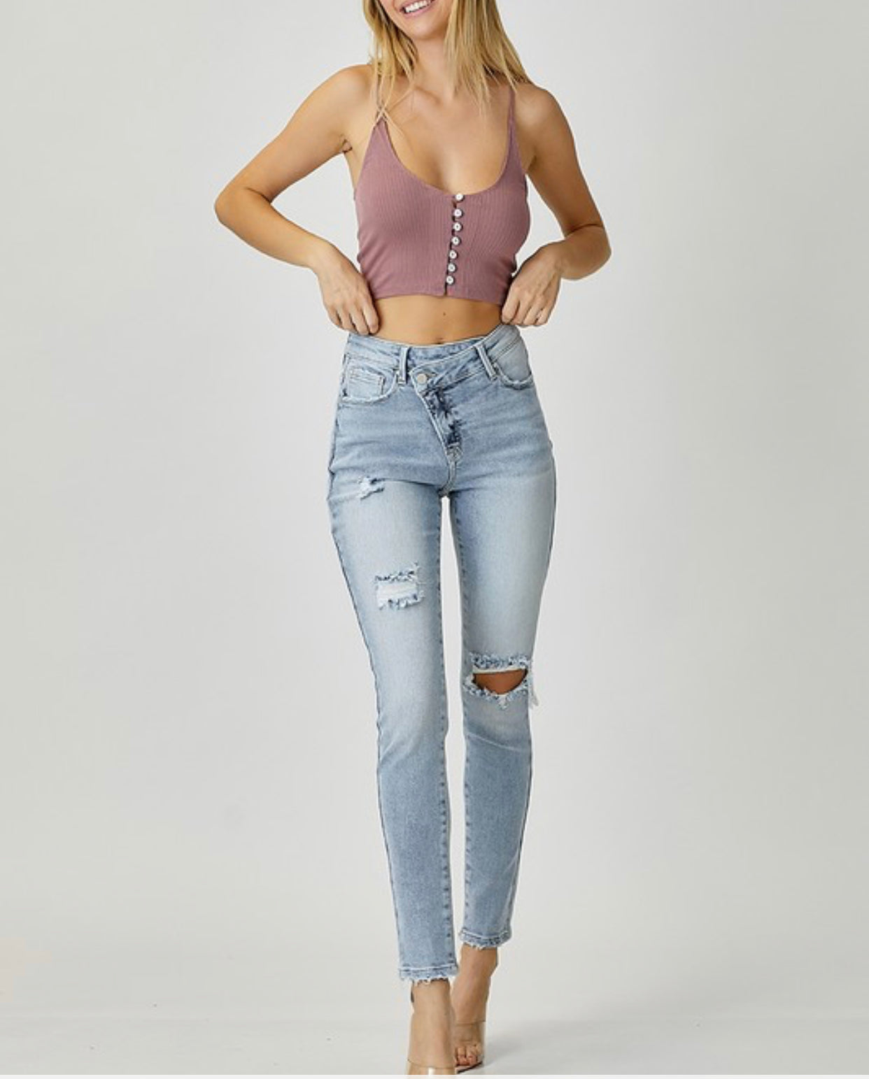 Risen High-Rise Crossover Relaxed Skinny Jeans