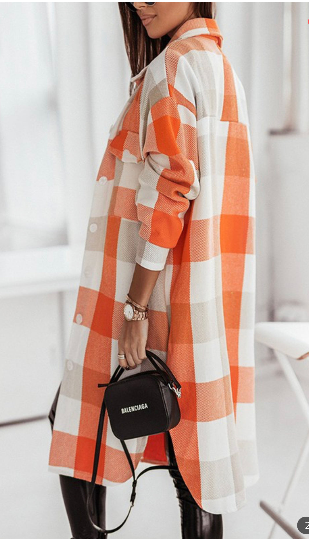 Orange Plaid Longline Shacket