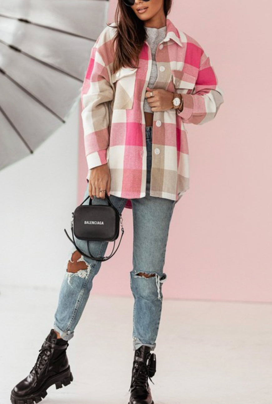 Pink Plaid Oversized Shacket