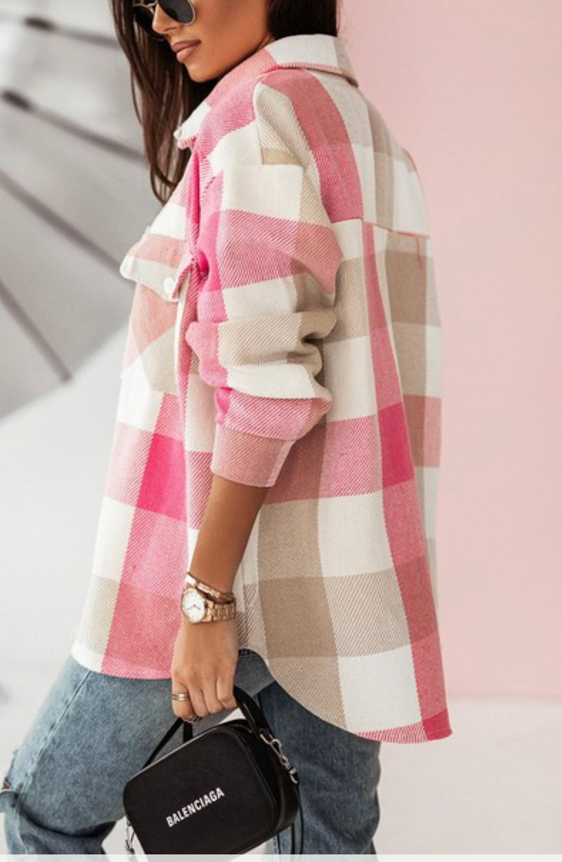 Pink Plaid Oversized Shacket