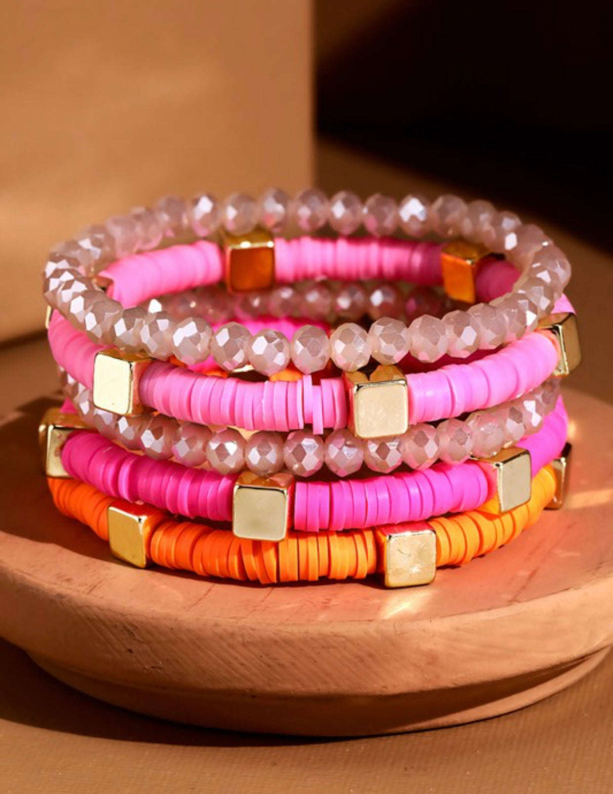 Layered Disc and Bead Bracelet Set