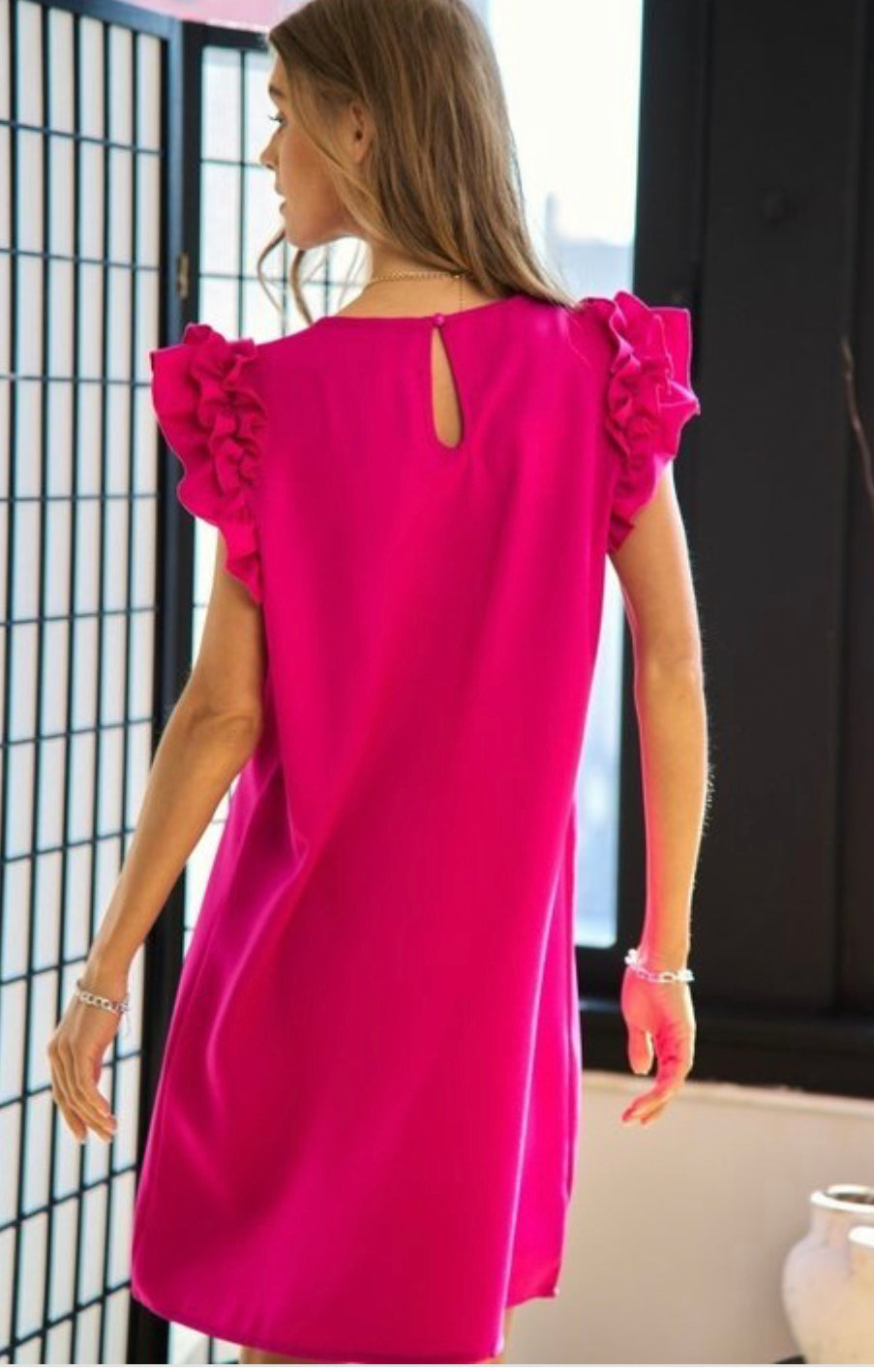 Ruffled Shoulder Sleeveless Dress