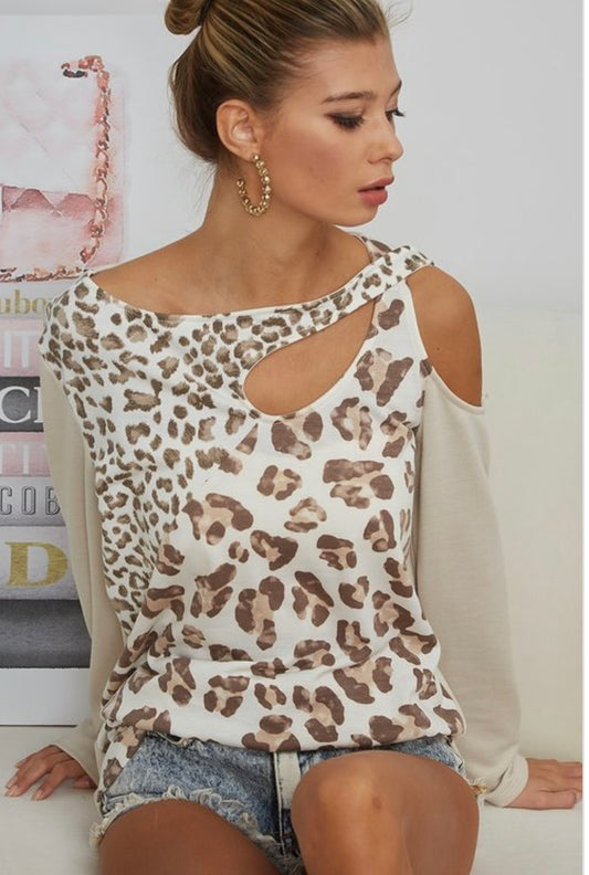 Leopard Cold Shoulder Top