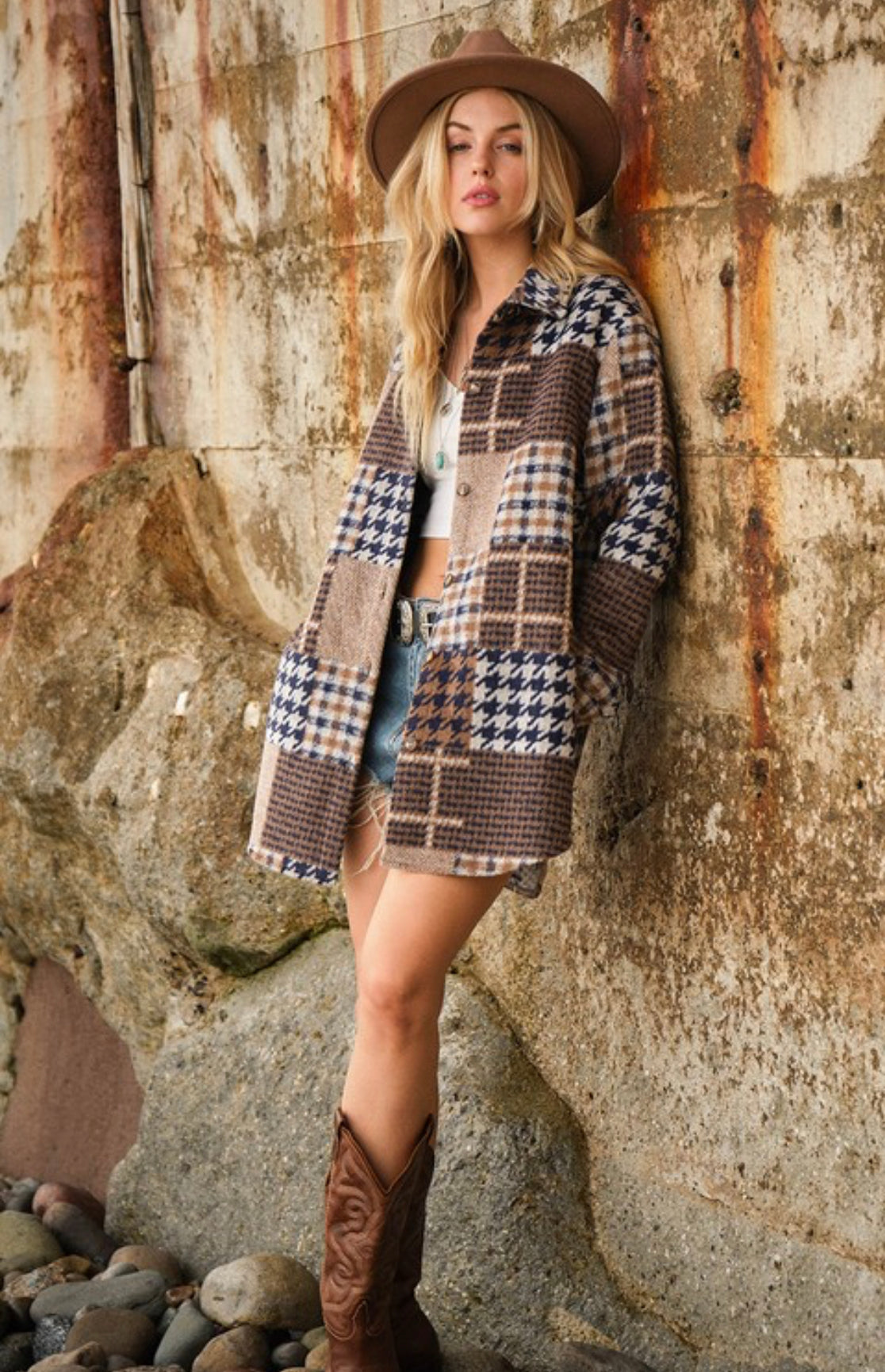 Plaid and Houndstooth Shacket