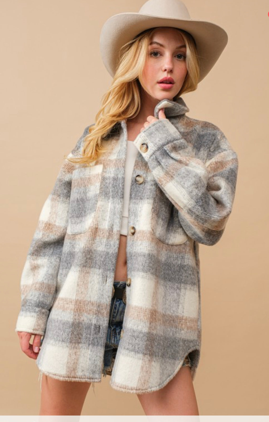 Brushed Yarn Plaid Shacket