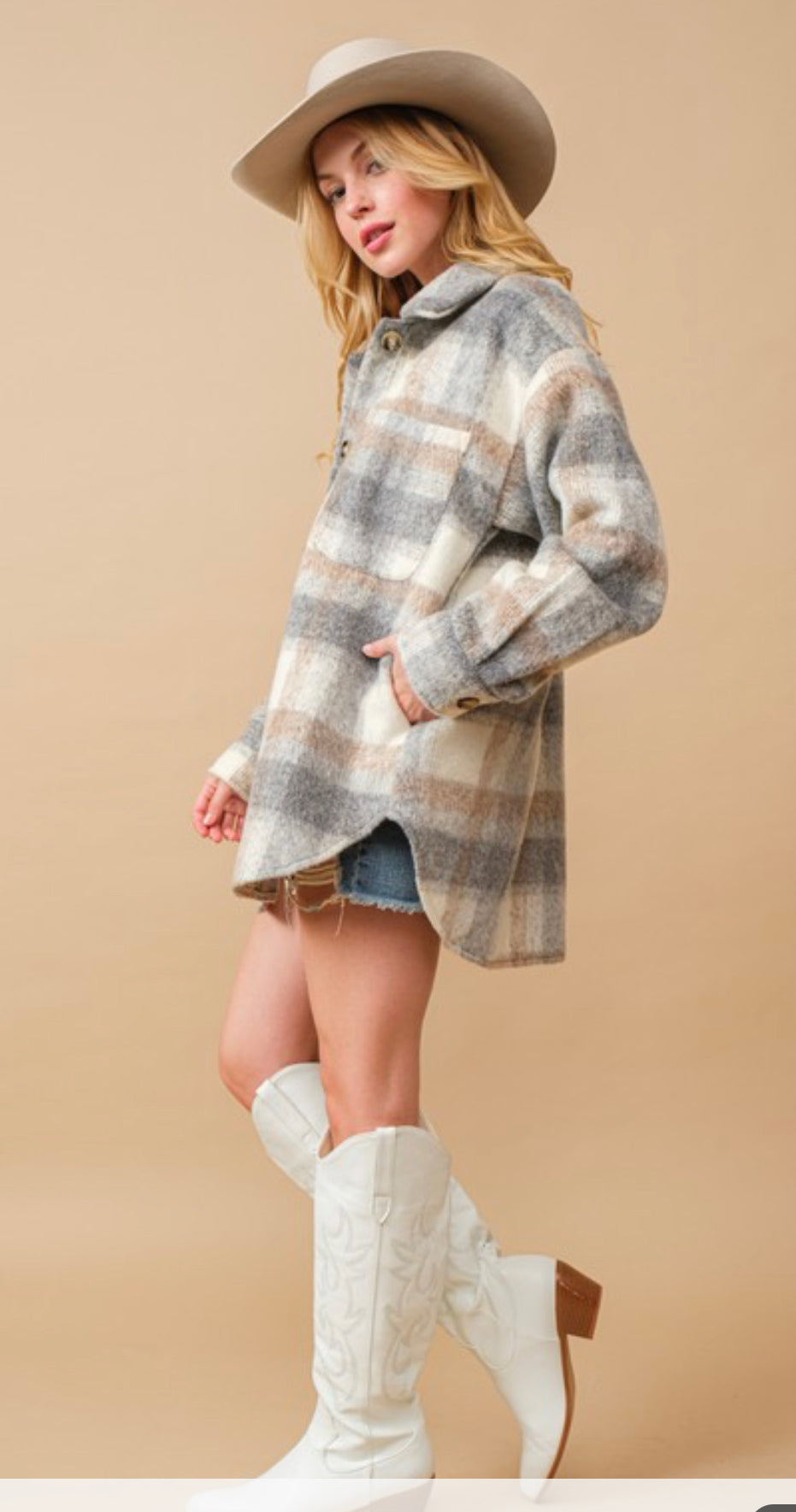 Brushed Yarn Plaid Shacket