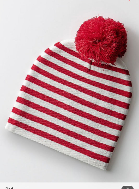 Red and White Striped Beanie