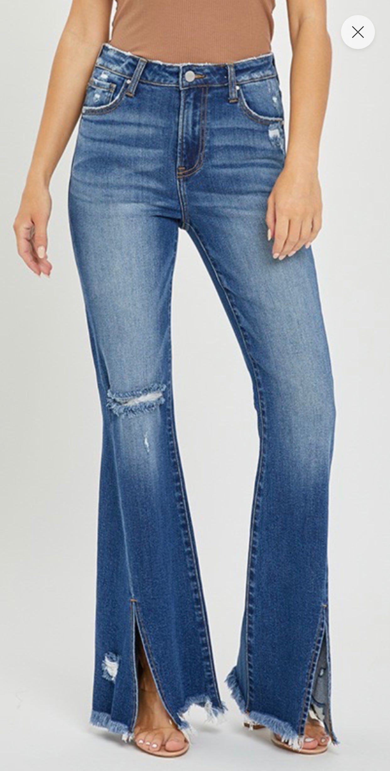 Risen Front Slit Flare Jeans