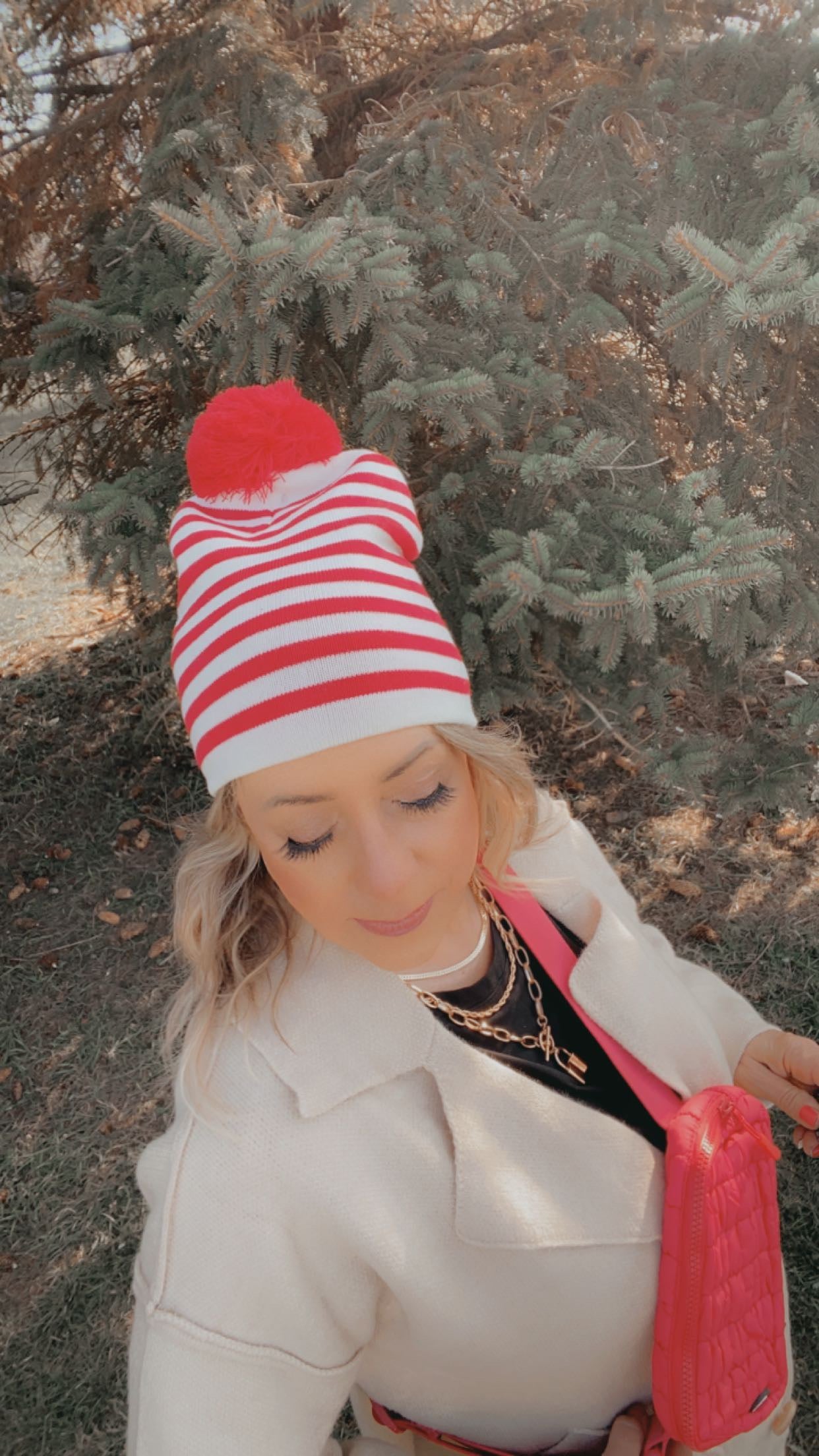 Red and White Striped Beanie