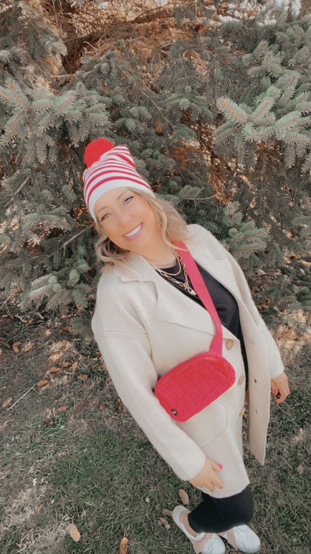 Red and White Striped Beanie