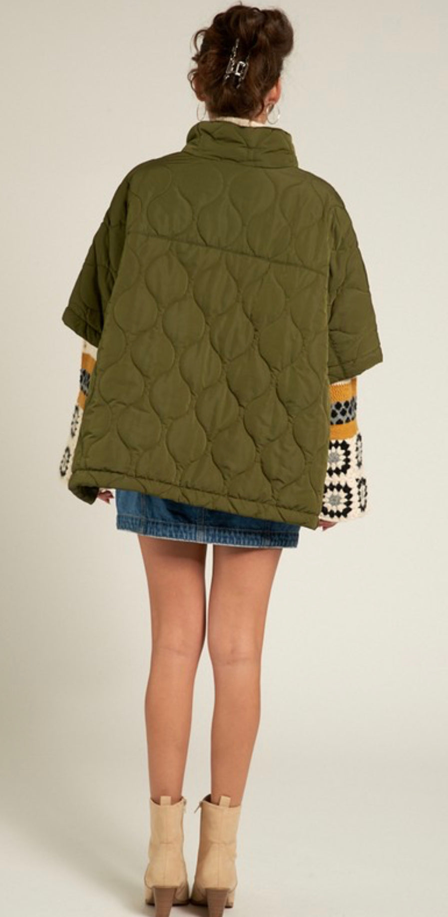 Olive Half-Zip Poncho Jacket