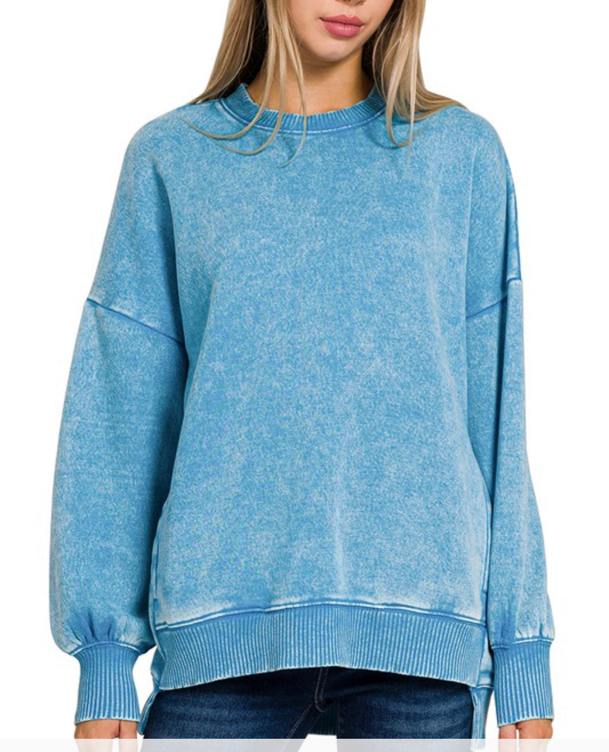 Acid Washed Hi-Low Sweatshirt