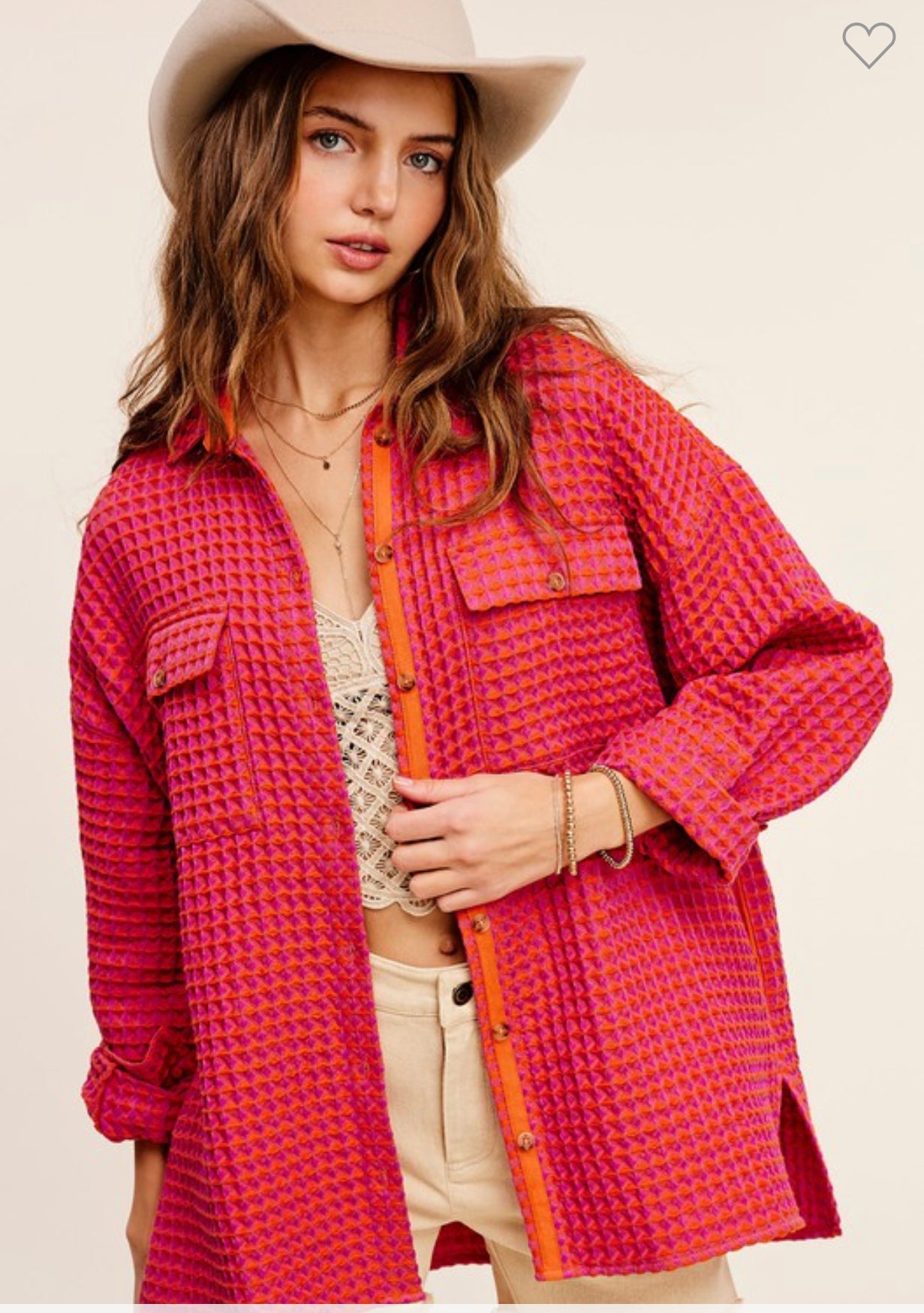 Two-Toned Waffle Textured Shacket