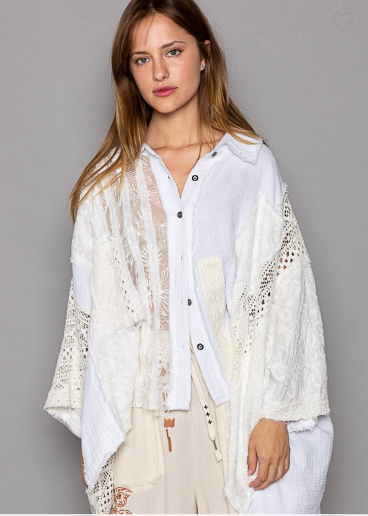 Multi Fabric Contrast Button Down Shirt