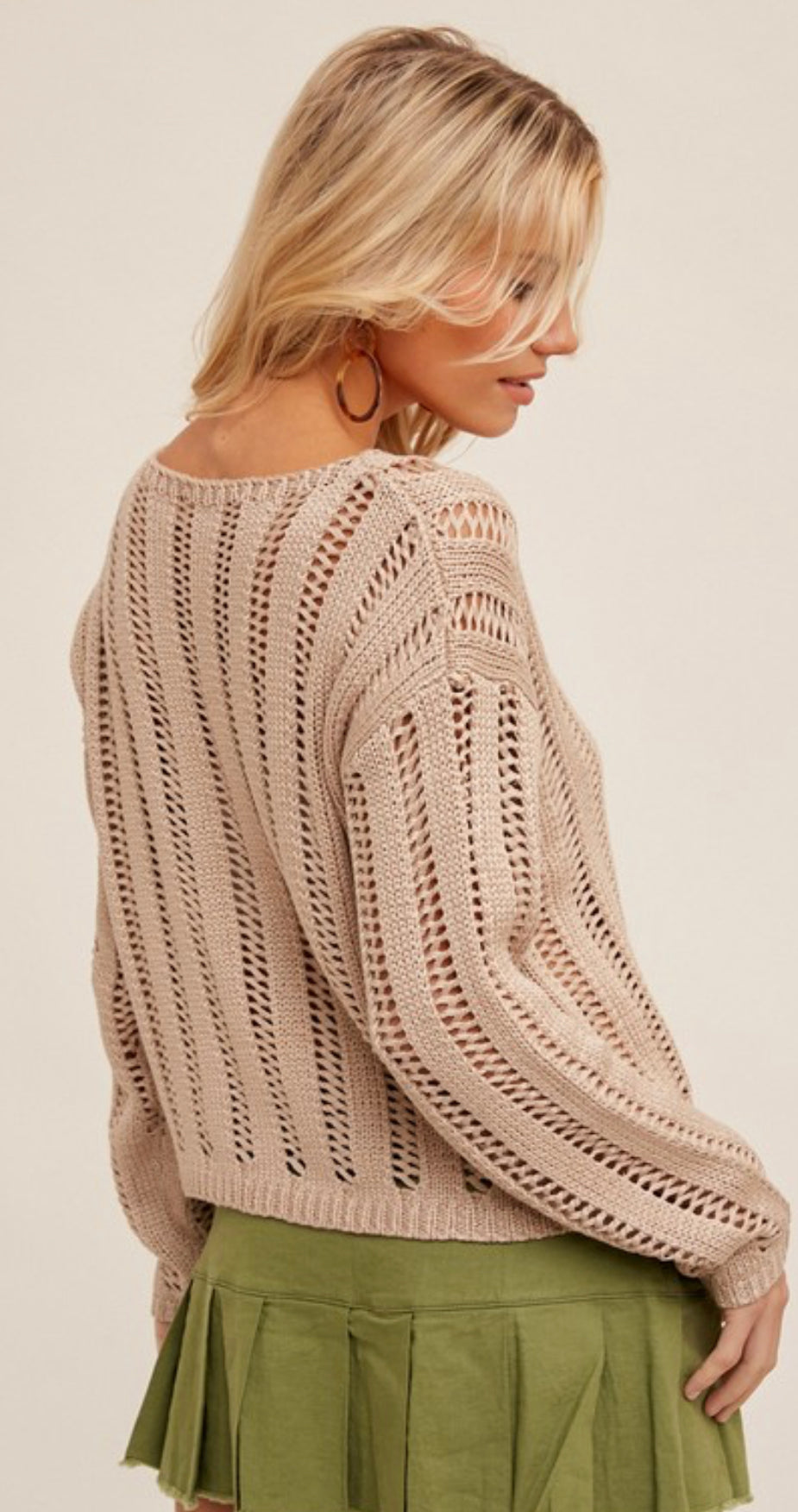 Taupe Crochet and Knit Sweater