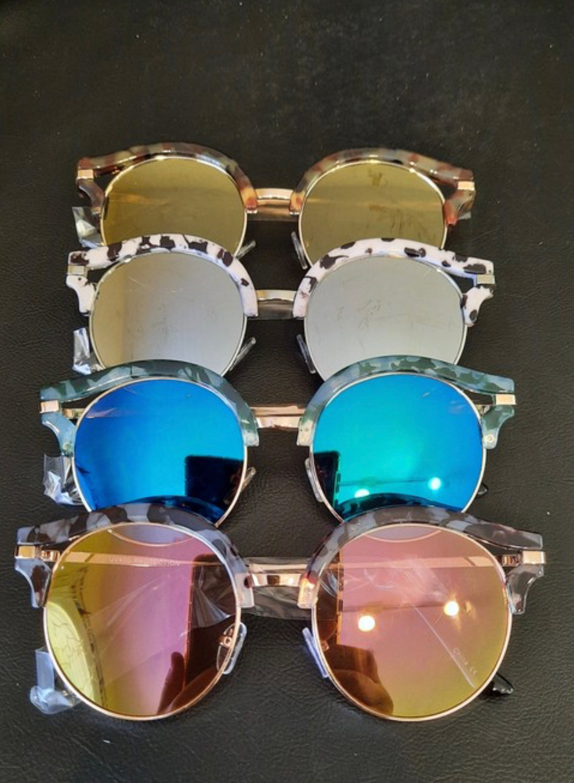 Round Half Brow Mirrored Sunglasses