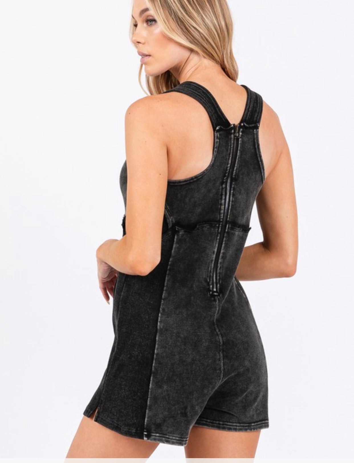 Mineral Washed V Neck Romper